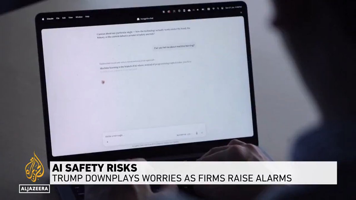 US President Donald Trump downplays warnings by tech leaders about the risks of AI, saying the US must stay ahead of China. Al Jazeera’s Patty Culhane reports.