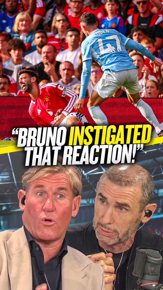 😫 "We're encouraging players to react like [Bruno] to get people sent off!" Martin Keown and Simon Jordan reflect on #MCFC's Phil Foden getting a red card for kicking out at #MUFC's Bruno Fernandes! 👀