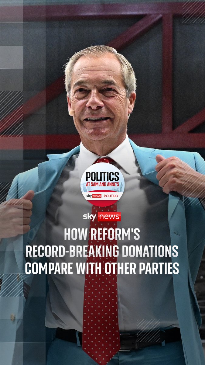 Reform UK has received two of the largest single donations made to a British party on record over the weekend. In the latest episode of PASAA, Sam Coates Sky and anne mcelvoy analyse the true scale of the record-breaking £72m, revealing it is more than the total received by all UK political parties in 2025. 🎧➡️