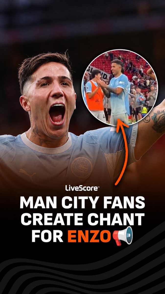 Manchester City fans celebrated with Enzo Fernández after their 1-0 derby win over Manchester United and sung his new chant 📢📈 He is already a fan favourite at City 👏