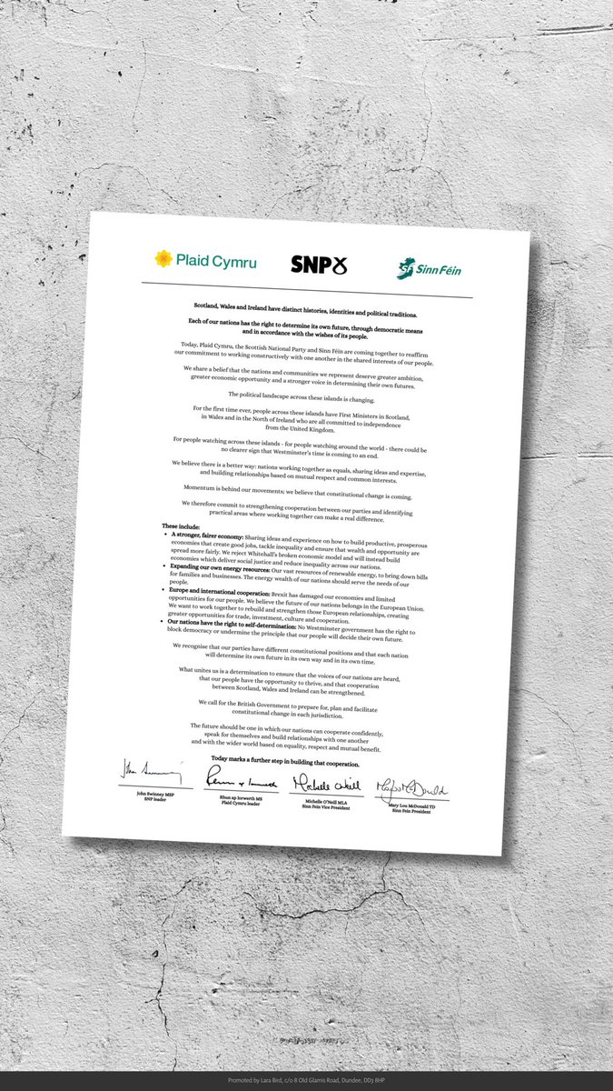 For the first time ever, there are First Ministers in Scotland, in Wales and in the North of Ireland who are all committed to independence from the United Kingdom. Today, those leaders have signed a Memorandum of Understanding to work together. It is not for Westminster to decide our future, and Andy Burnham does not have the authority to take these decisions off the table. Each of our nations has the right to determine their own future, through democratic means and in accordance with the wishes of its people.