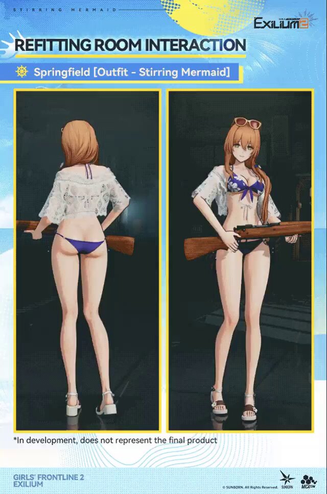 Springfield's Outfit | Stirring Mermaid "Commander, please take my hand and listen to the ocean wind with me~" Commander, Springfield's outfit [Stirring Mermaid] with swappable accessories will be available in Outfit Procurement on Sep 17. *The outfit comes with orange-quality swappable accessories. Please check in-game for more details after release. >> Download on mobile and PC: #GirlsFrontline2Exilium #gfl2exilium