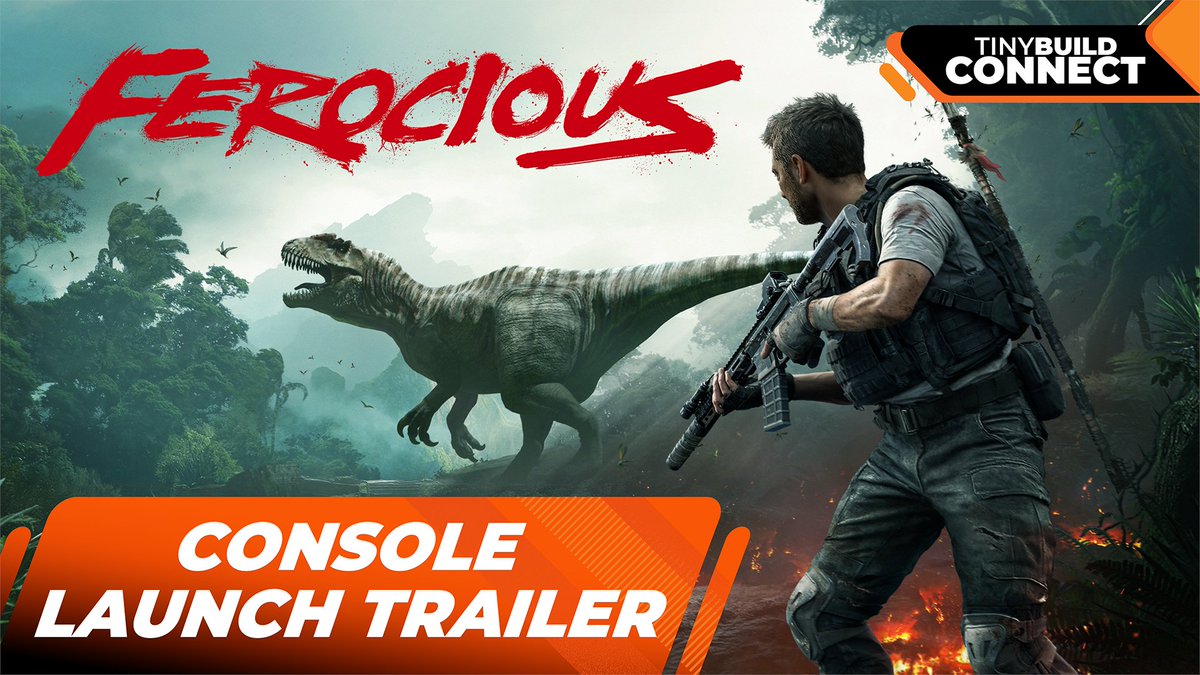 FEROCIOUS is now available on Xbox Series X/S and PlayStation 5 🦖 #tinyBuildConnect2026 Stranded on a dangerous island, face mercenaries, dinosaurs, and a vibrant yet hostile ecosystem 🌴 Head to your platform of choice to get your claws into FEROCIOUS now!
