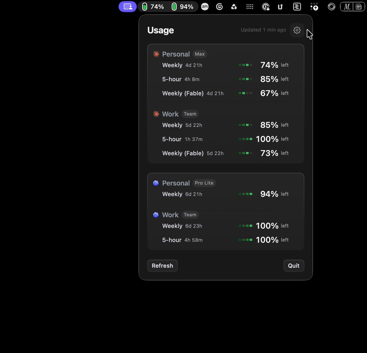 Headroom 1.4 is out! New bits of motion design, micro & full-length gauges now available, new meter styles, etc. Headroom now also supports Cursor and Grok now, alongside OpenAI and Claude like it always has. Available for free dollars 👇