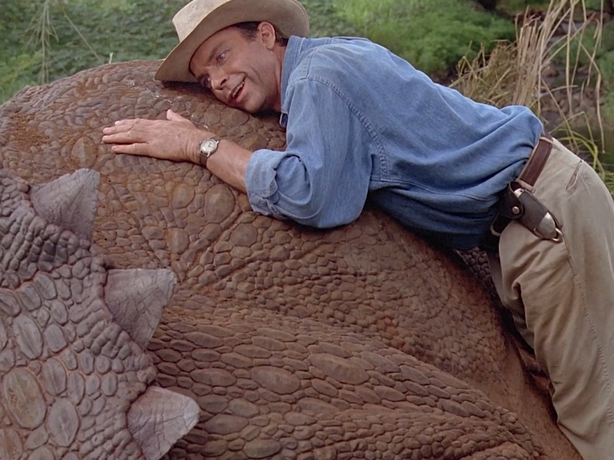 May we all find something we love as much as Alan Grant loves dinosaurs. Steven Spielberg's JURASSIC PARK (1993), based on Michael Crichton's novel of the same name, stars Sam Neill, Laura Dern, Jeff Goldblum and Richard Attenborough. At the 66th Oscars, the film was nominated in three categories, winning in each: Sound, Sound Effects Editing and Visual Effects.