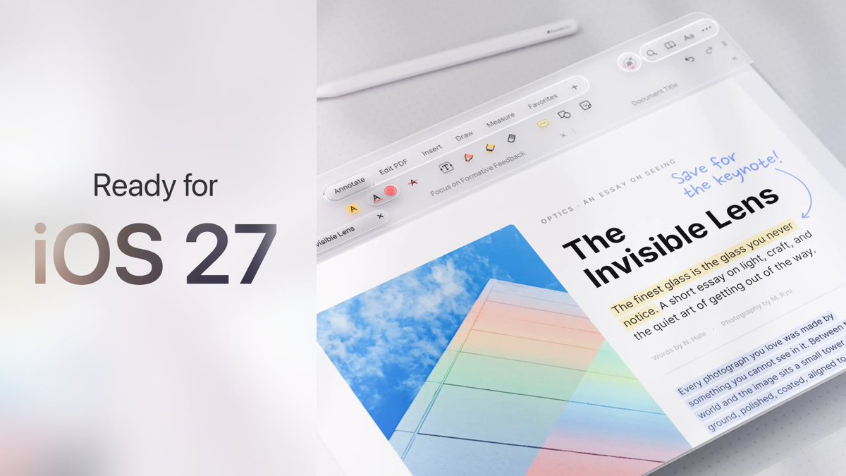 iOS 27 and iPadOS 27 are here, and PDF Expert is ready from day one. What’s inside? A more native Liquid Glass experience. Handwriting that shows up in search ✍️ One-squeeze access to Apple Pencil Pro tools. Looks glassy. Feels native. Fits right in.