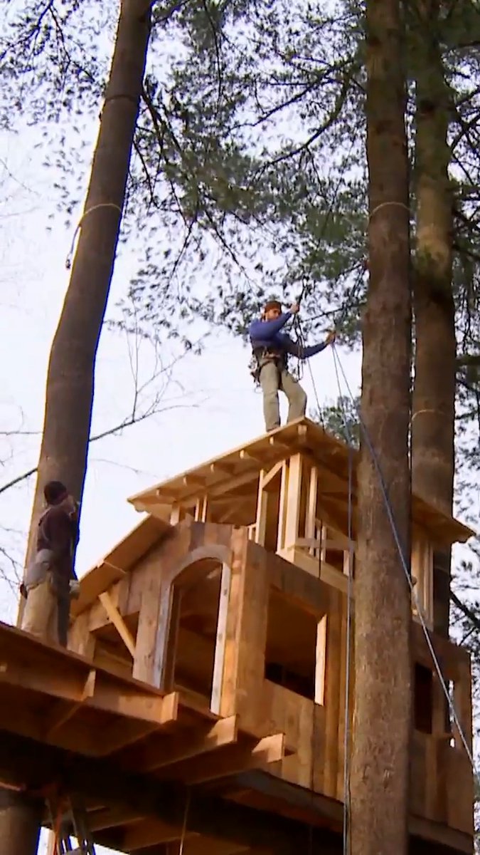 25 FT. HIGH treehouse rooftop build! 🌳 #treehousemasters #treehouse