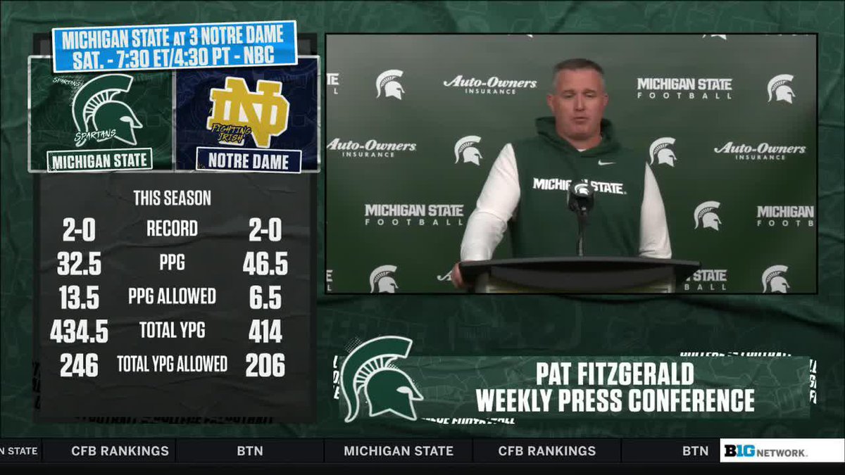 "Not to play this game every year, it stinks for both fan bases and for both teams." Pat Fitzgerald is a big fan of the Michigan State-Notre Dame rivalry 🗣️