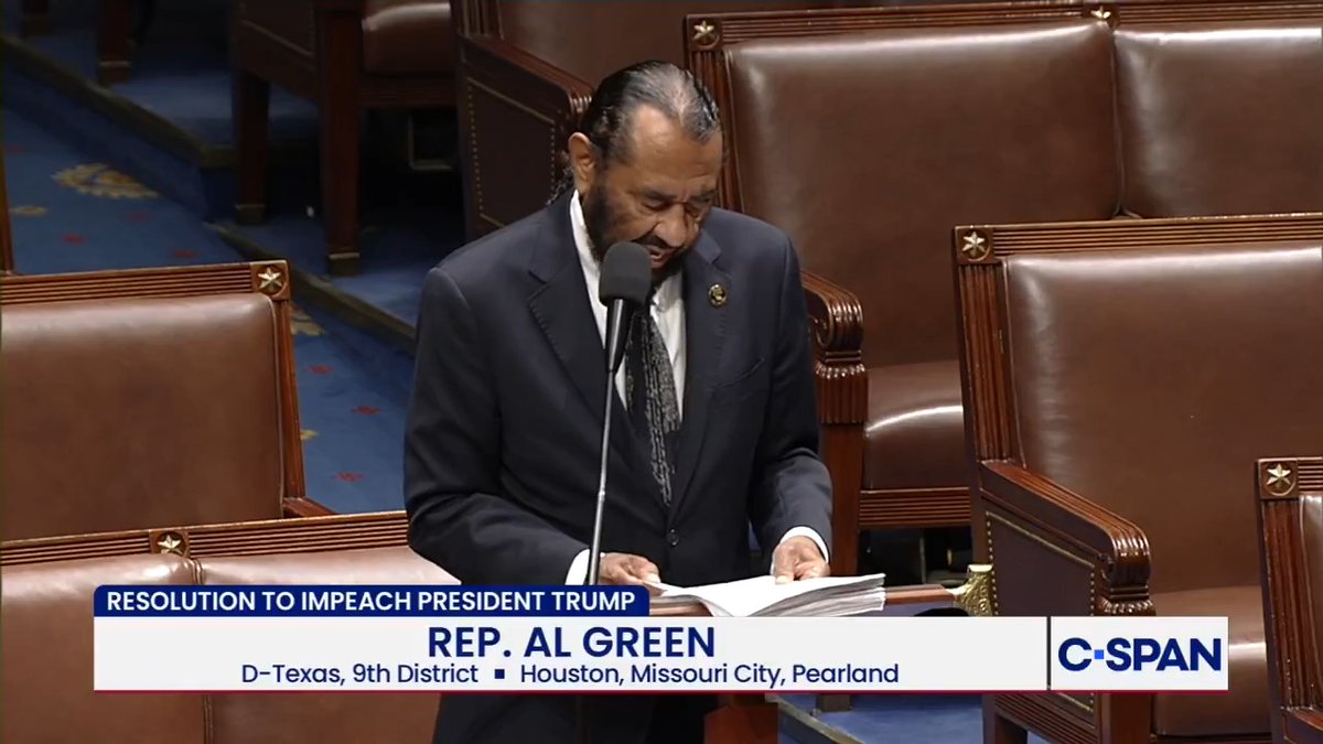 .U.S. Representative Al Green introduces Articles of Impeachment against President Trump.