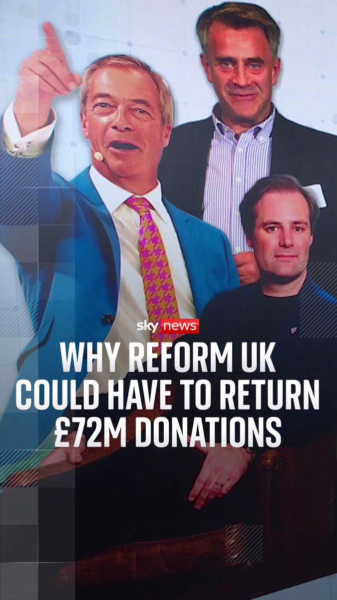 Reform UK have received a record £72m in donations from two crypto billionaires, but new rules means the money could have to be returned. Deputy political editor Sam Coates Sky explains why ⬇️ Read more: