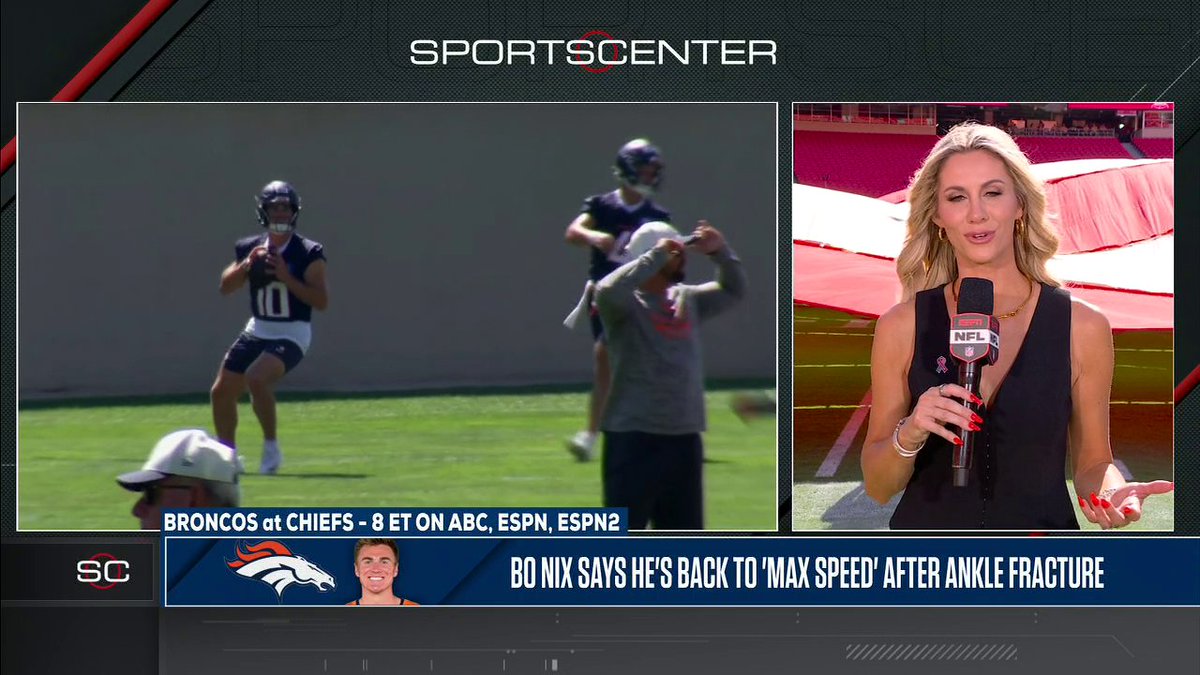 "He's finally feeling like he's ready to go." Laura Rutledge is hearing Bo Nix is back to "max speed" ahead of tonight's Broncos-Chiefs MNF matchup 👀