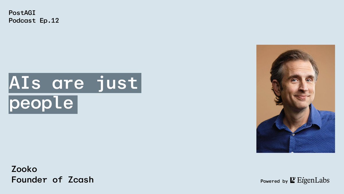 Zooko on PostAGI Podcast: Alignment is the principal-agent problem zooko🛡🦓🦓🦓 ⓩ has been building privacy tools since the 1990s, long before there was money in it. Sreeram Kannan and I had a conversation with him recently. It changed how I think about privacy altogether. His argument is that privacy is controlling disclosure. It comes from keeping your value private. Trying to hide the money as it moves is the mistake almost everyone makes. Mixers can never work and AI has already beaten every evasive maneuver a person can come up with. Then he turns the same lens on AI. He also says alignment is an old question. It is the principal-agent problem. Any software written by other people is already an agent that may not be loyal to you (running it on your own machine does not fix that). Lawyers owe their clients a duty of loyalty. He thinks the same rule should apply to AI. Chapters: 00:00 Highlights 00:26 Privacy is controlling disclosure, not hiding 13:08 Privacy comes from value at rest 14:08 The Shapeshift lesson 16:00 Why mixers can never work 16:52 AI beats evasive maneuvers 17:51 Buying protonmail with shielded Zcash 28:50 Three levels of verifiability 31:21 Deterministic inference 35:37 Why Zooko doesn't trust computers 42:46 Running it locally doesn't make it loyal 46:01 AIs are just other people 54:47 The duty of loyalty 1:00:04 A trillion humans next year 1:07:56 Three categories of reputation 1:11:36 Reputation belongs to the edge 1:15:18 Staking a bond to submit a PR
