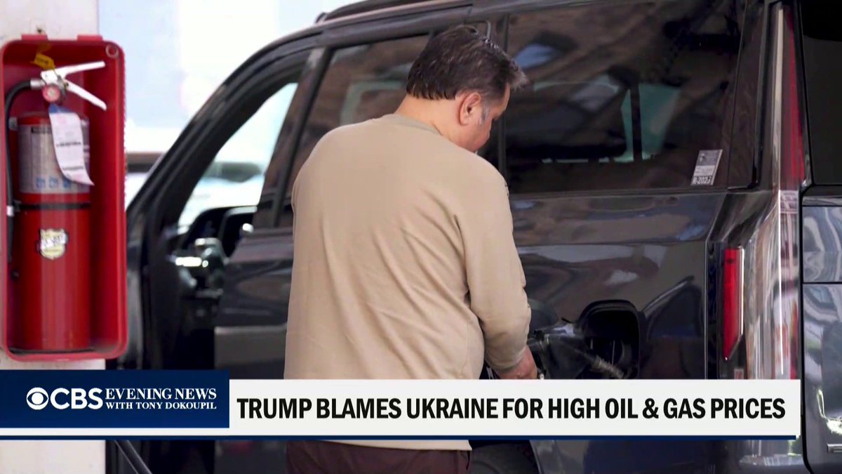 Gas prices are running about 15 cents per gallon more than they were just a week ago, and diesel fuel for trucks is now at an all-time high, topping $6 a gallon. The war with Iran is the biggest factor, but President Trump is instead blaming Ukraine. Ed O'Keefe has more details.
