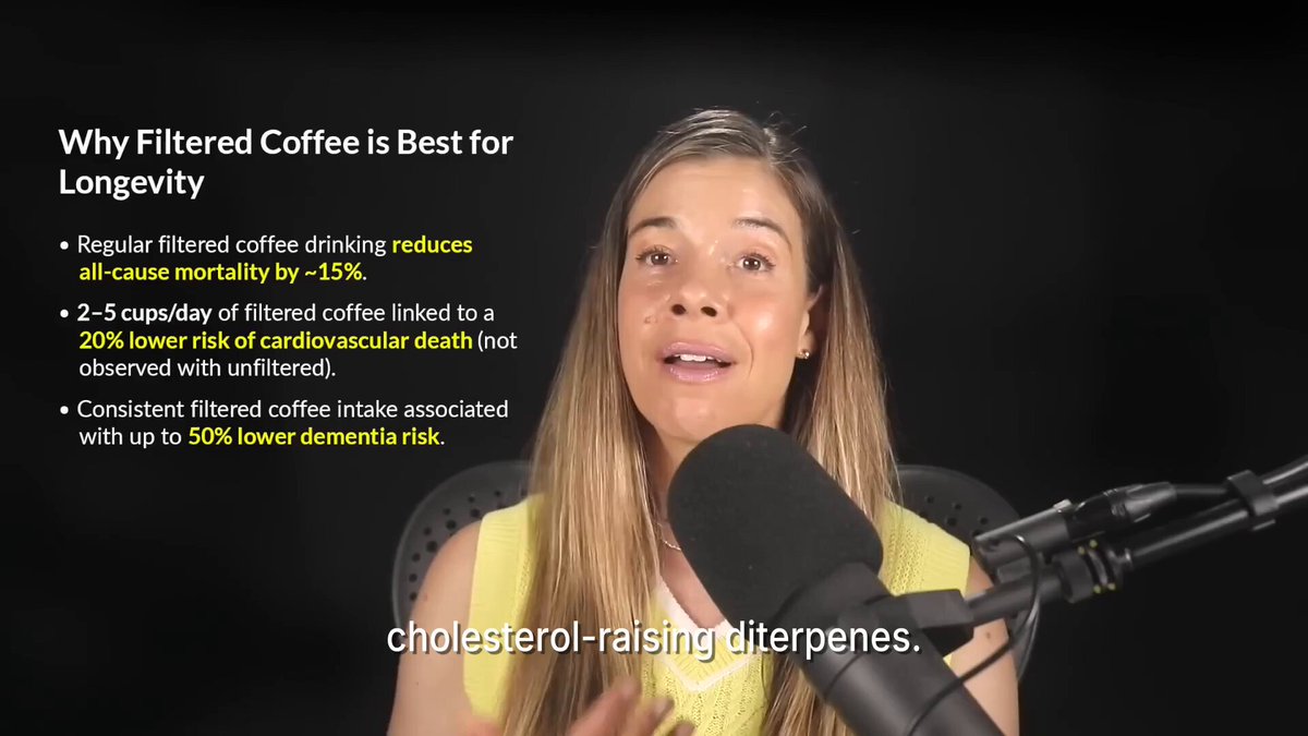 This researcher found a 50% gap in dementia risk hiding in your kitchen. Dr. Rhonda Patrick broke down the 7 decisions that decide how coffee ages your brain: 1) Paper filter over everything else
