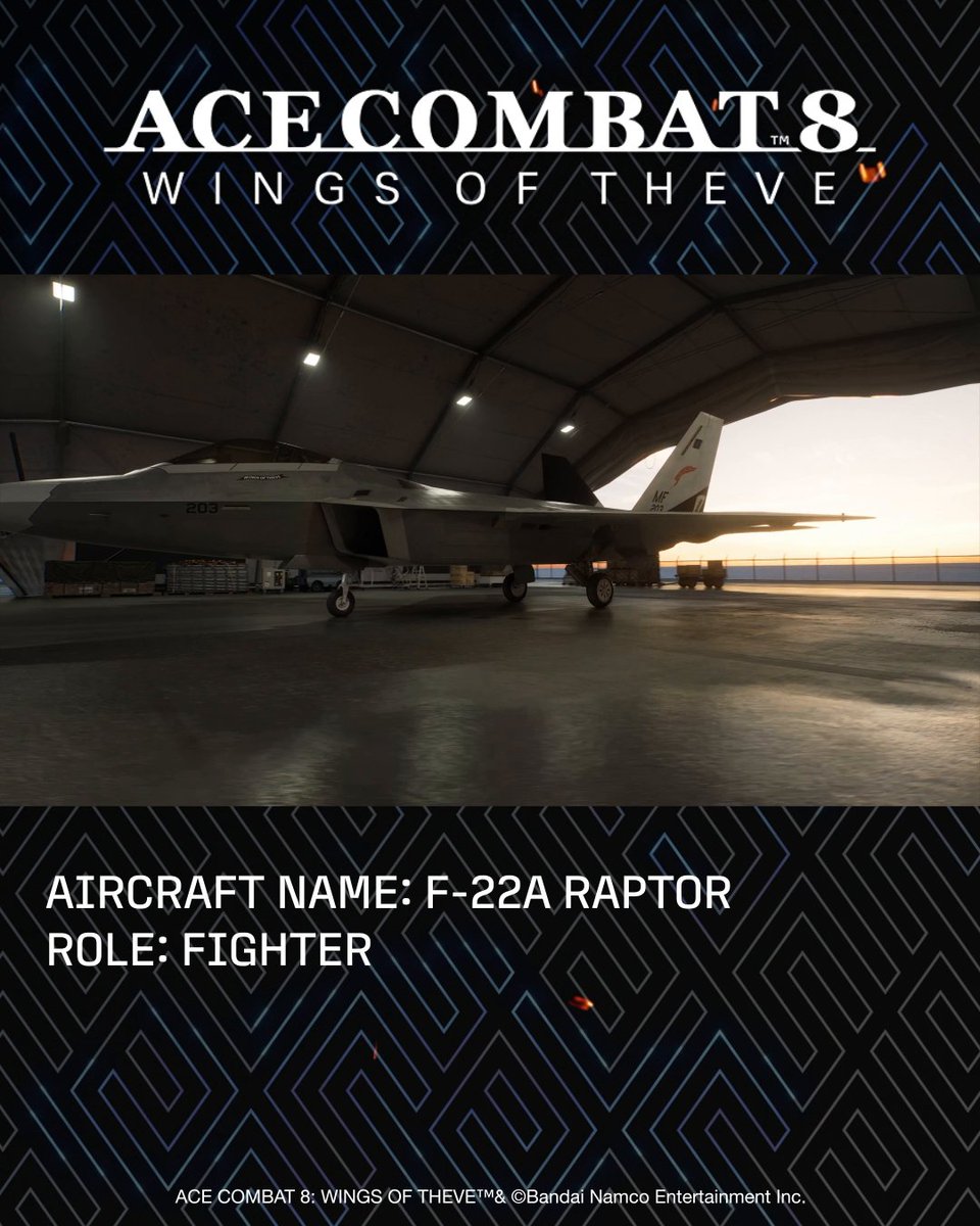 Aircraft Name: F-22A Raptor Role: Fighter A stealth fighter developed as part of the Advanced Tactical Fighter program. Its weapons systems are housed in internal bays to maintain low detectability. Through its high maneuverability and integrated information systems it boasts overwhelming superiority in air combat.