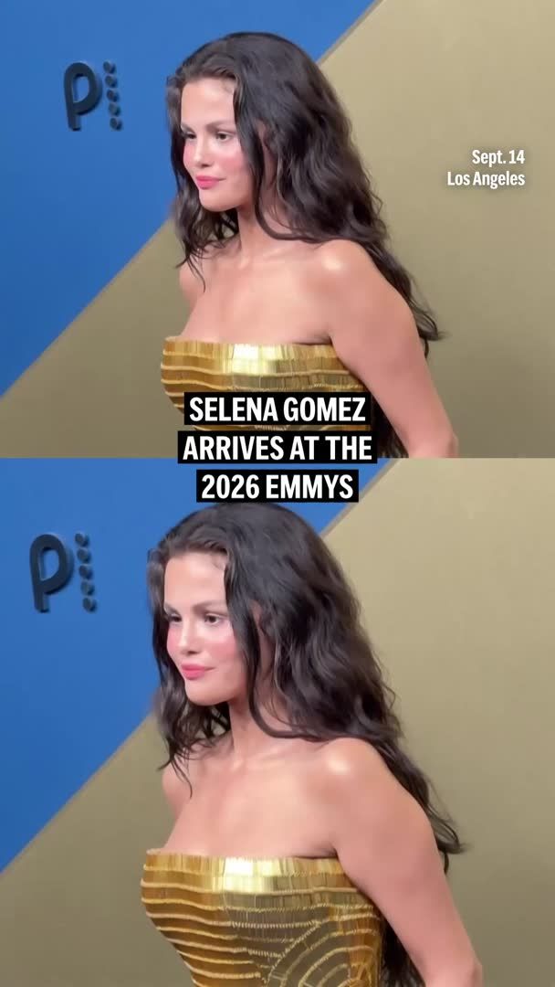Selena Gomez posed for photos as she walked the 2026 Emmy Awards blue carpet.