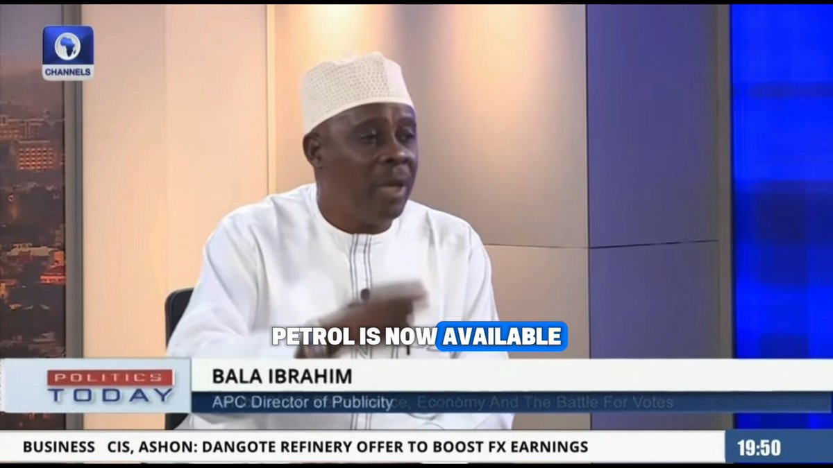 "Petrol is now available and affordable in Nigeria." — Bala Ibrahim, APC Director of Publicity. #seunokinbaloye #politicstoday #channelstv