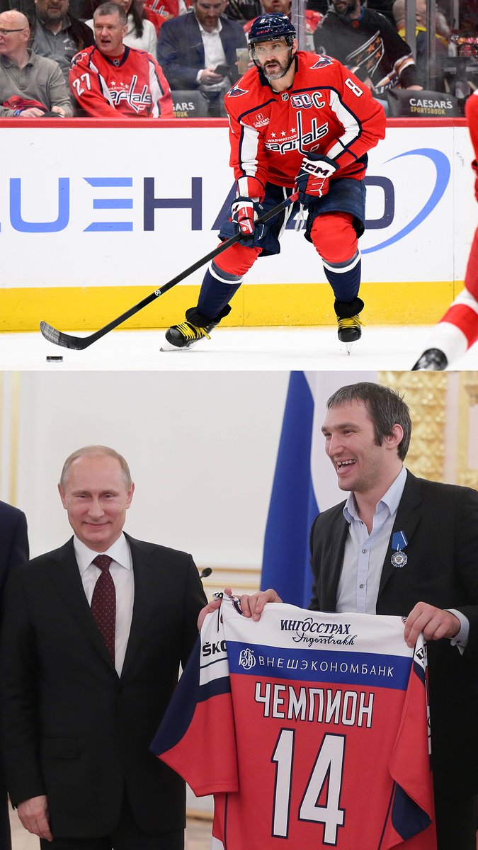Alex Ovechkin campaigns for Putin 🇷🇺🏒 The NHL's all-time leading goalscorer appeared in a campaign ad for Vladimir Putin's ruling United Russia party. He featured alongside Russia’s foreign minister Sergey Lavrov and Margarita Simonyan, head of the state-funded TV channel RT.
