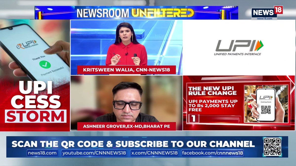 #NewsroomUnfiltered | 'It's a revenue new maximization strategy by the government': Ashneer Grover, Ex-MD, BharatPe shares details #UPI #UPIPayment #BJP #Congress | Kritsween Walia