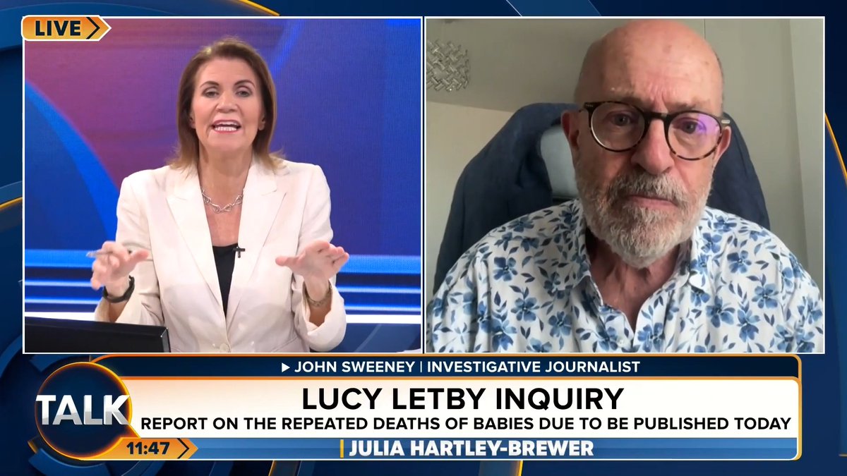 🚨"There is NO primary evidence of her harming a baby or any video of it" Investigative journalist John Sweeney argues with Julia over the trial of Lucy Letby and her innocence as the inquiry is set to publish its report. Julia Hartley-Brewer