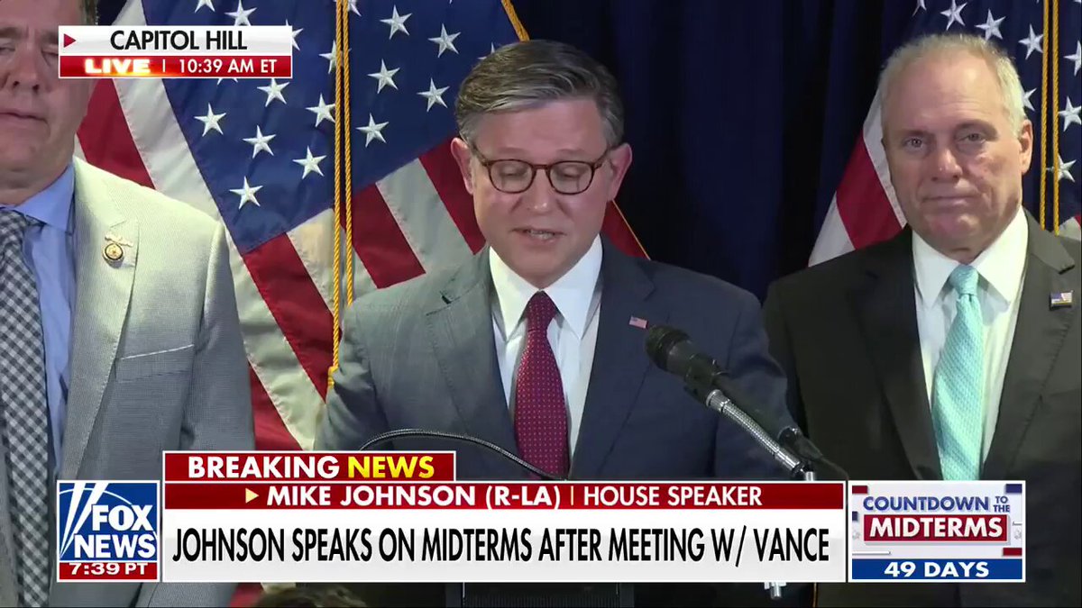 JUST IN: Speaker Mike Johnson warns voters that Democrats are focused on "political retribution" as he draws a sharp contrast over what each party would do with power. Johnson says Republicans want to stay on course, while accusing Democrats of seeking to reverse GOP tax cuts, pursue amnesty for illegal immigrants, reopen the border and restore taxpayer-funded health care for illegal immigrants. "That's quite literally what they're going to do if you give them the reins back. We can't do that."