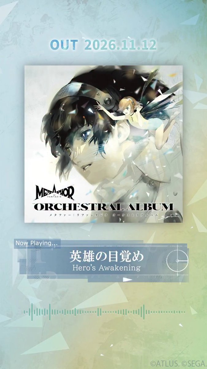 🎼 Pre-orders are now open for the "Metaphor: ReFantazio Orchestra Album"! Short preview video #1: ♪ Awakening of the Hero A magnificent 2-disc album that brings back the excitement of the "Metaphor: ReFantazio Orchestra Concert -ReSimfonio-", a performance that completely sold out. Pre-order within Japan here: Overseas Orders: