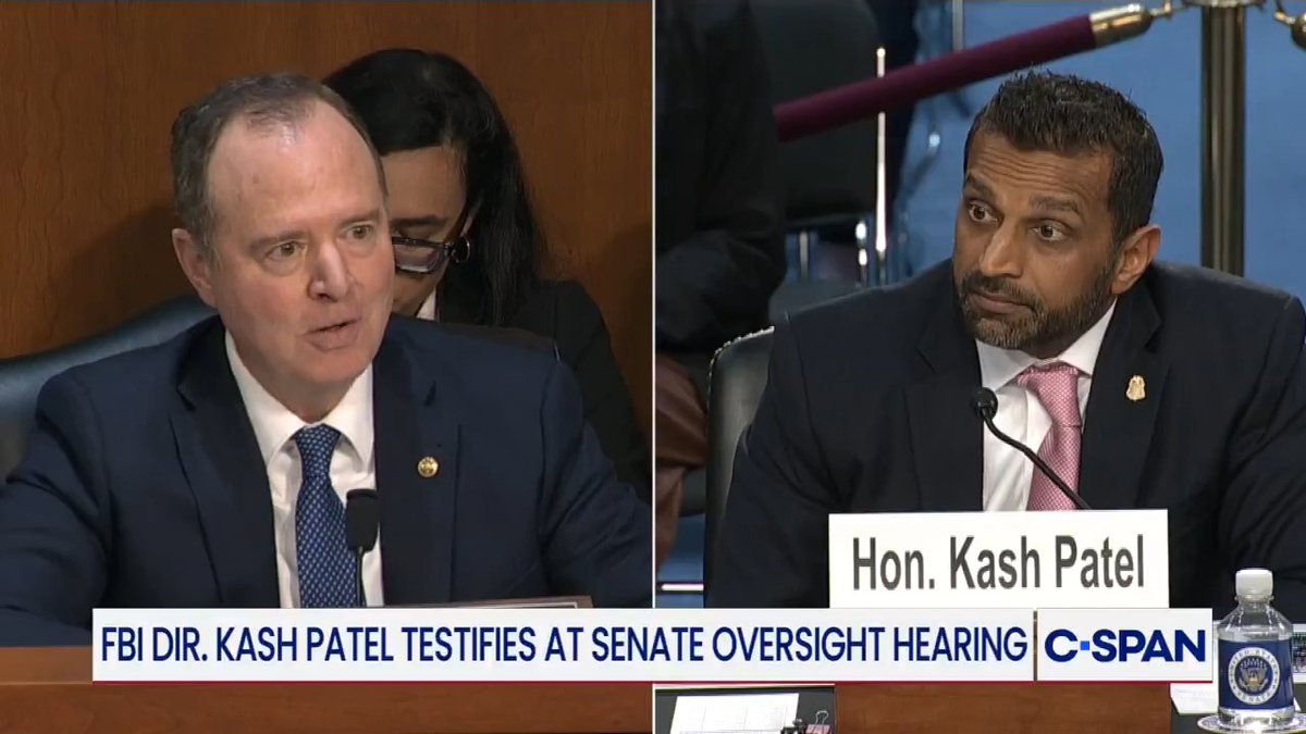 FBI Director Patel testifies to Senator Adam Schiff (D-CA) that most FBI agents who investigated the Mar-a-Lago documents case and the Jan. 6 investigation retired or voluntarily left instead of being fired: "For the simple fact of working on those investigations, no."
