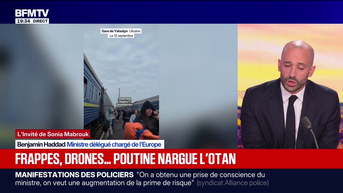 Frappes, drones: "On voit une forme d'escalade de la part de la Russie, mais qui est le signe d'une fébrilité", pointe Benjamin Haddad, ministre délégué chargé de l'Europe