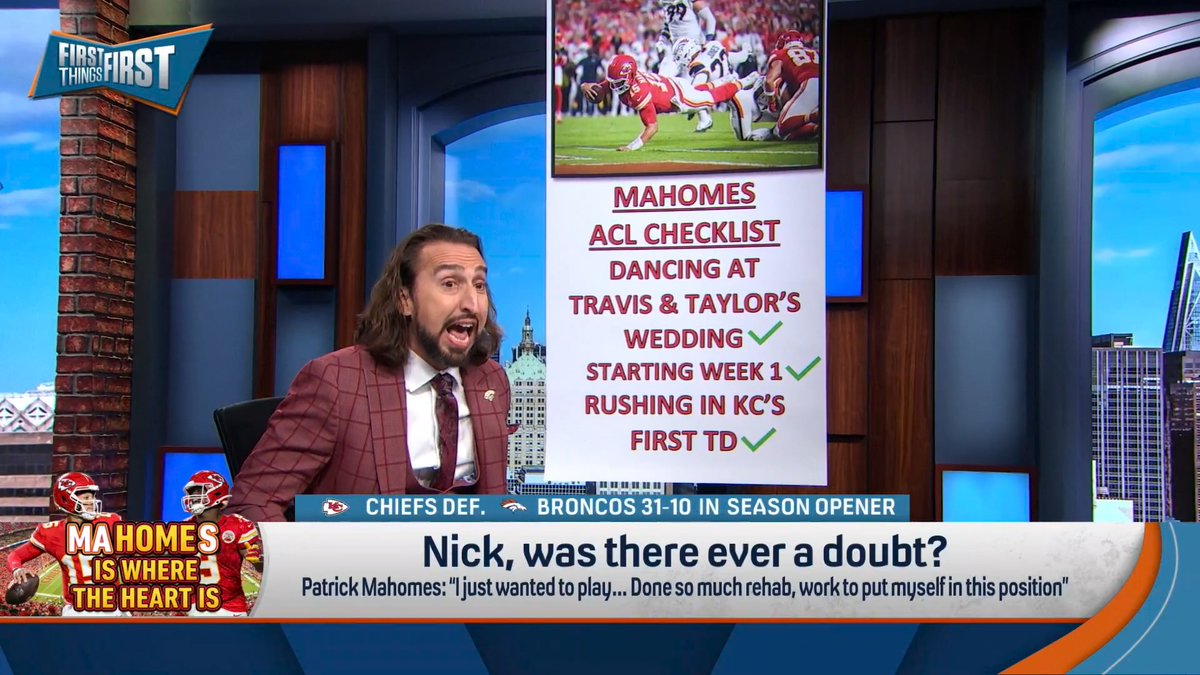 “There was one final piece to Patrick announcing his return... He was gonna be running in the first Chiefs TD of the year to make it clear that he’s back. And he was so dead-set on doing it, he did it twice.” nick wright drops his first banner 👀