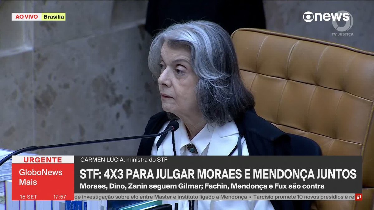 Fux vota com André Mendonça e Edson Fachin para que casos de Moraes e Mendonça tenham julgamentos separados. 📷 #GloboNewsMais - de segunda a sexta, às 16h, na #GloboNews. Assista na TV e no Globoplay.