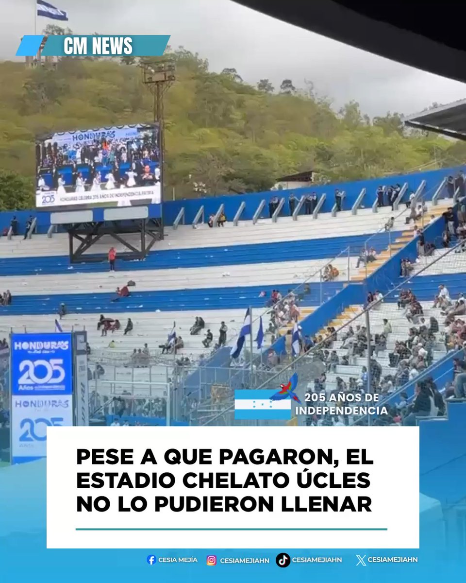 ➪❌🏟️🇭🇳 ¿USTED POR QUÉ NO FUE AL ESTADIO? El estadio Chelato Uclés en ningún momento permaneció lleno de personas, pese a que le pagaron a varios hondureños para que asistieran. En CM News podemos confirmar que a algunos capitalinos les dieron 150 lempiras para asistir a los desfiles. #cmnews #lifestyle #honduras #noticias