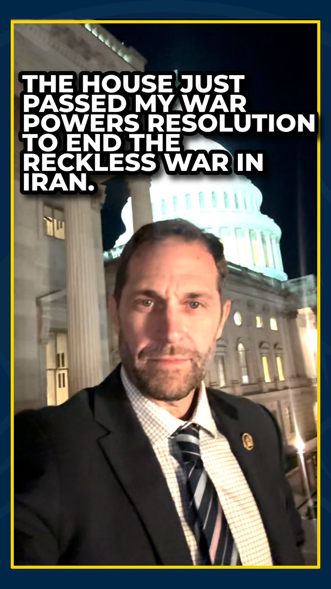 Big news—the House just passed my War Powers Resolution to end the reckless war in Iran. I’ll keep fighting & forcing votes to hold Trump accountable and stop the endless cycle of conflict in the Middle East.