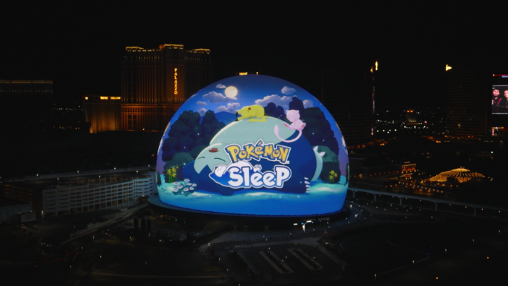Is that a gigantic Poké Ball under the Las Vegas night...?! Pokémon Sleep has arrived on the Exosphere of Sphere 🎉 Join Mew on a journey through the world of Pokémon Sleep in this special video! #PokemonSleep #spherevegas