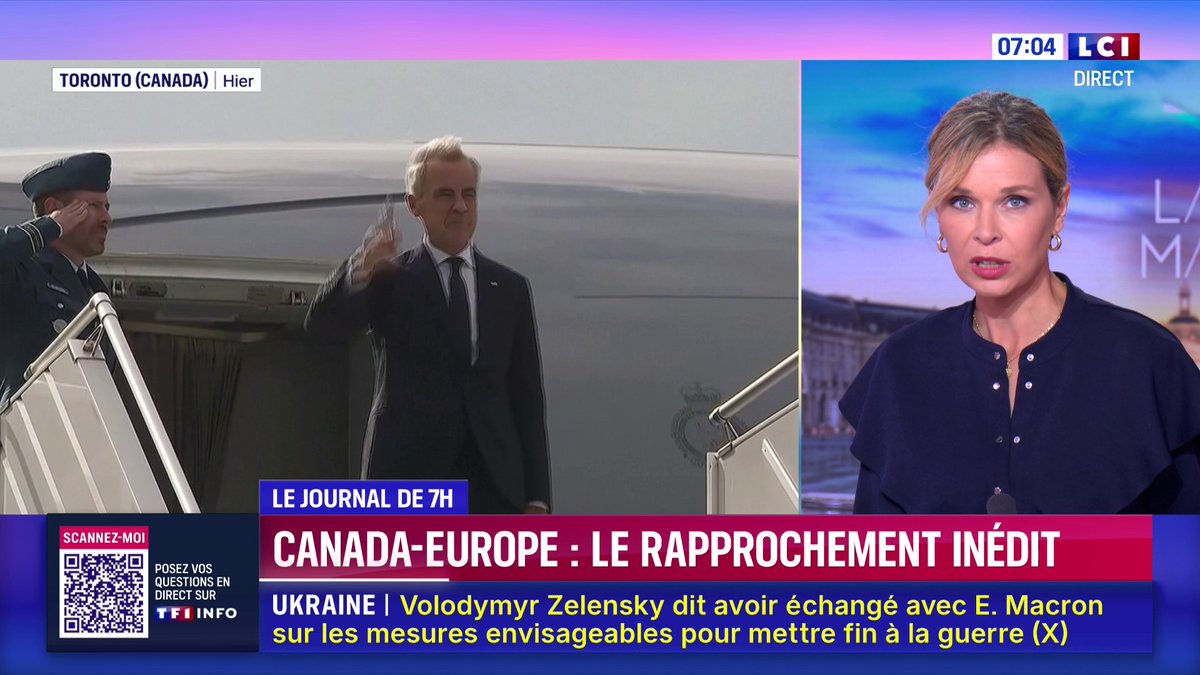 💡 Et si le Canada devenait une nation européenne ? Le Premier ministre canadien, Mark Carney, est en route pour la France pour examiner un partenariat avec l'UE 📺 Le journal de Laurène Barrière-Tallerie sur LCI ⬇️