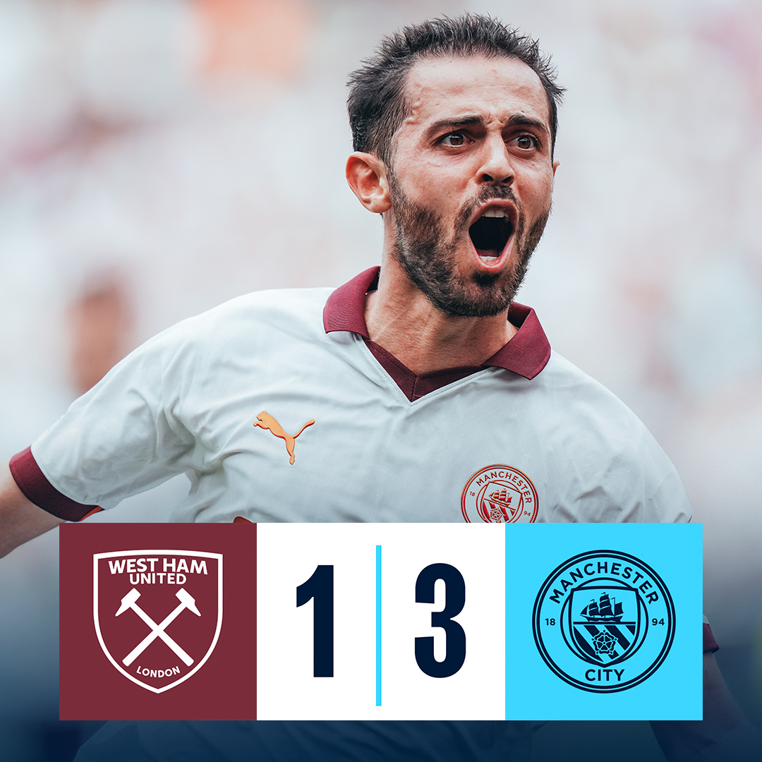 #OnThisDay: West Ham 1-3 #ManCity [2023] ⚽️ [36'] James Ward-Prowse - ⚽️ [46'] Jeremy Doku ⚽️ [76'] Bernardo Silva ⚽️ [86'] @erling