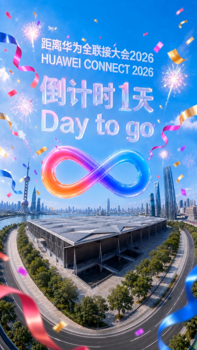 Just 1 day to go. Tomorrow, HUAWEI CONNECT 2026 brings industry leaders, technical experts, developers, and partners together in Shanghai to connect, exchange ideas, explore new tools, and shape what comes next.