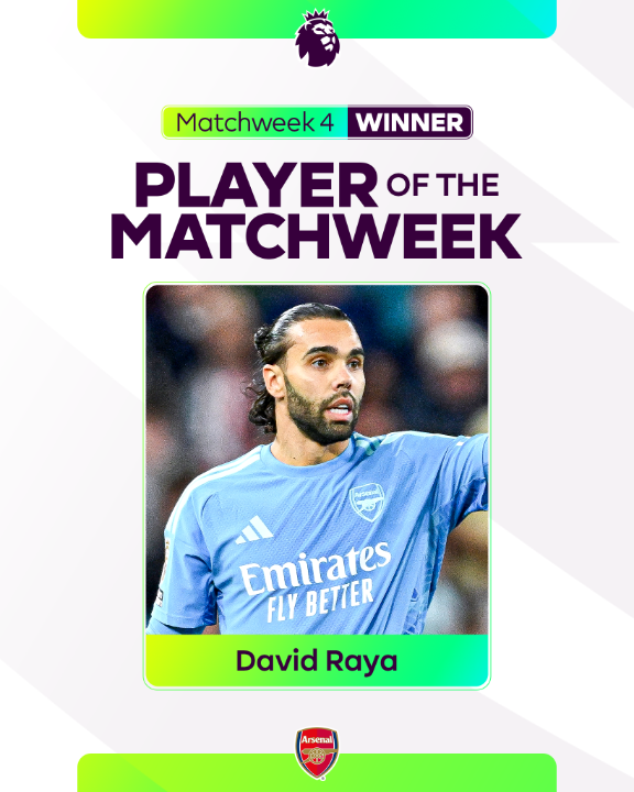 Defiant between the sticks 🧤 Arsenal's David Raya is your Player of the Matchweek for his flawless performance against Sunderland 🙌