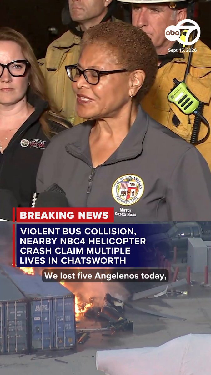 🔥🇺🇸 L.A. Mayor Bass: "I would just ask that all Angelenos think of who we lost today and keep them in your prayers." Rough day in Los Angeles yesterday: First, an SUV crashed right through the middle of a city bus… killing at least 2. Later, while covering the crash, an NBC4 news helicopter crashed near the scene, killing 3 on board. Stay safe out there, Angelenos! Writer: Jamie