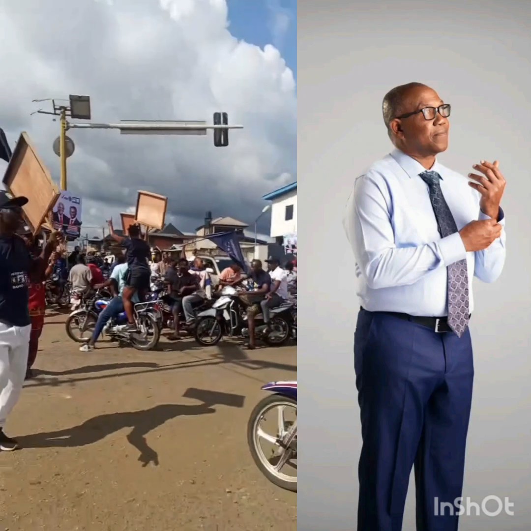 Residents of Agbor, Delta State, storm the streets to campaign for NDC presidential candidate, Mr. Peter Obi.