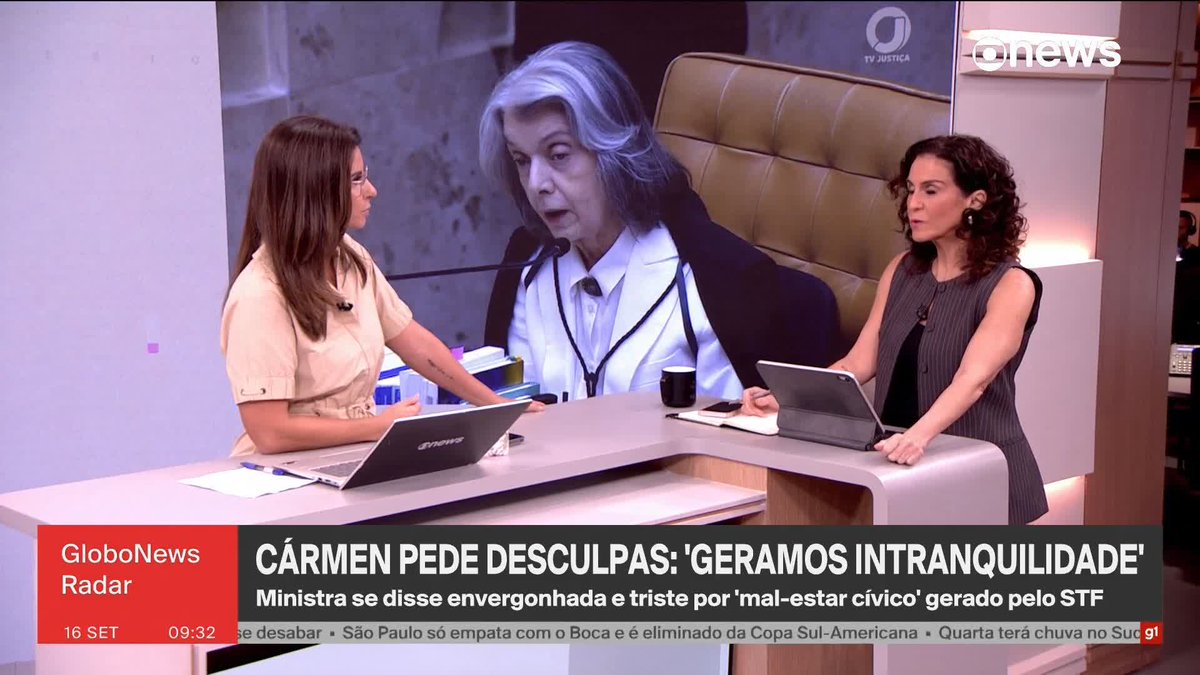 "Ela demonstrou responsabilidade com o cargo que ocupa", aponta Malu Gaspar sobre fala da ministra Cármen Lúcia ao dizer que se sentia "envergonhada" durante sessão extraordinária do STF. ️➡️#GloboNewsRadar de segunda a sexta, às 08h30, na #GloboNews