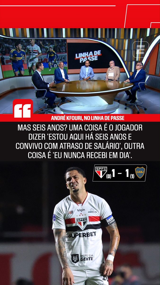 "6 anos? Uma coisa é o jogador dizer que está no clube há 6 anos e convive com atraso de salário, outra coisa é ele dizer que está no clube há 6 ano e NUNCA recebeu salário em dia." 🎙️ André Kfouri, sobre a declaração de Luciano, do São Paulo. 🎥 ESPN Brasil | SportsCenter Brasil