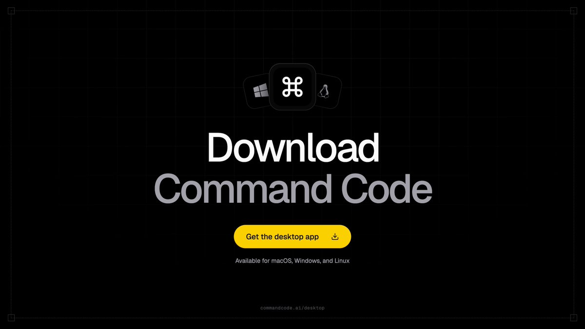 Introducing Command Code Desktop App! ⌘ Available today in beta for Mac, Linux, & Windows. Building the most powerful agentic app, starting with code. Multiple agents, files, Git, terminal, browser previews, plans, and instant edits with /design. This is just the beginning.