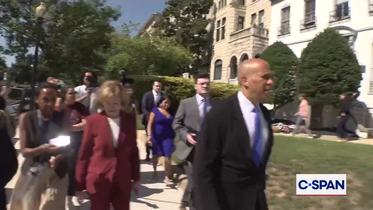 Sen. Cory Booker after meeting with U.S. Senate Candidate Abdul El-Sayed (D-MI): "I'm rushing to committee." Tina Smith: "Had a great conversation."