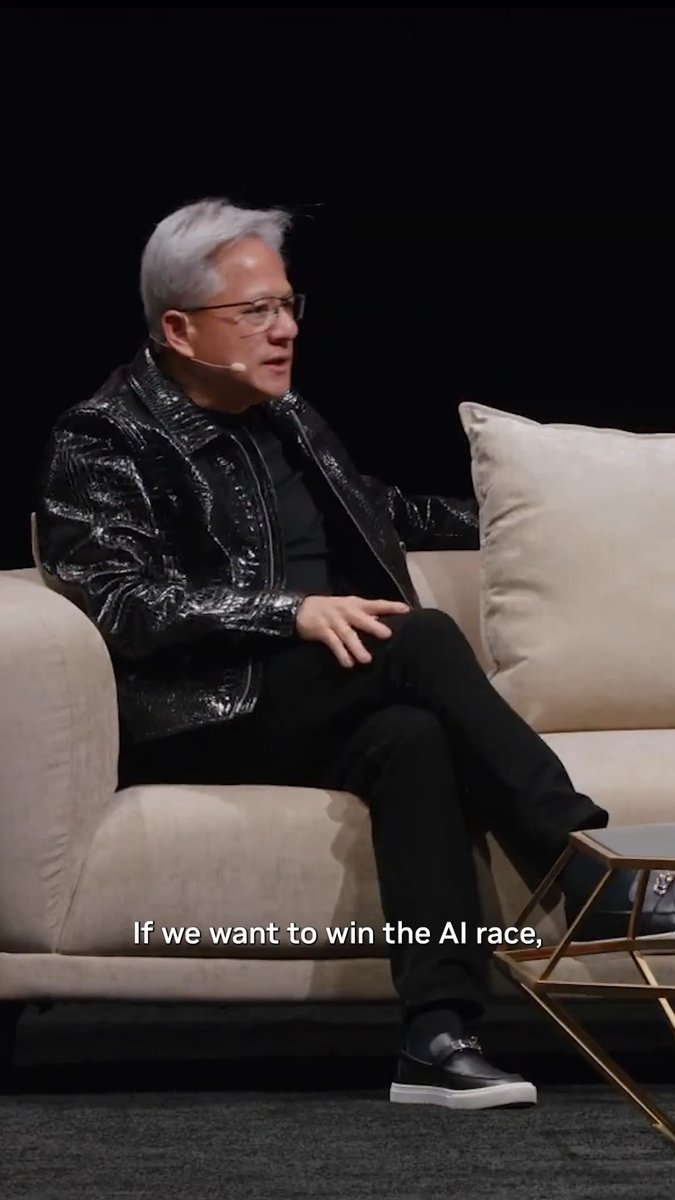 AI leadership won’t be won by a few technology companies. It will be built by every company, industry, researcher, teacher, student, and startup with the opportunity to participate. That's why both open and closed models matter. NVIDIA CEO Jensen Huang at #AllInSummit: