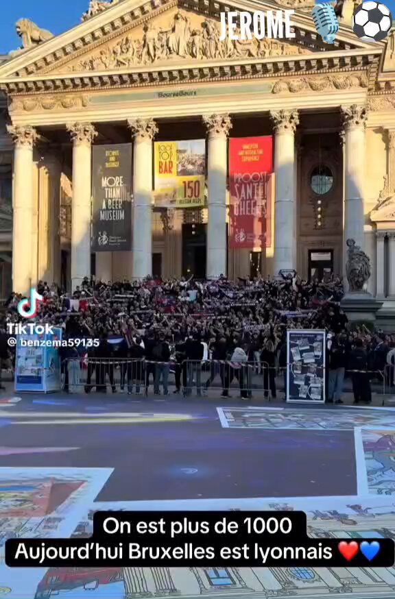 LES LYONNAIS ONT FAIT LE DÉPLACEMENT A BRUXELLES ET ILS SONT DEJA CHAAAUD ❤️💙🦁🦁👊🏼 #TeamOL #RSCAOL
