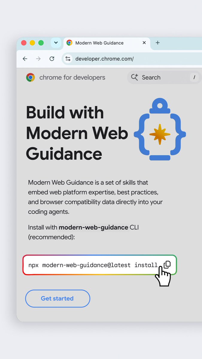 10,000 installs and counting! 📈 We created Modern Web Guidance to bring web platform expertise right into your agent workflows. Have you tried pairing these skills with Chrome DevTools for agents to audit performance and automatically fix code? Check it out and join 10K+ web developers who are coding smarter →
