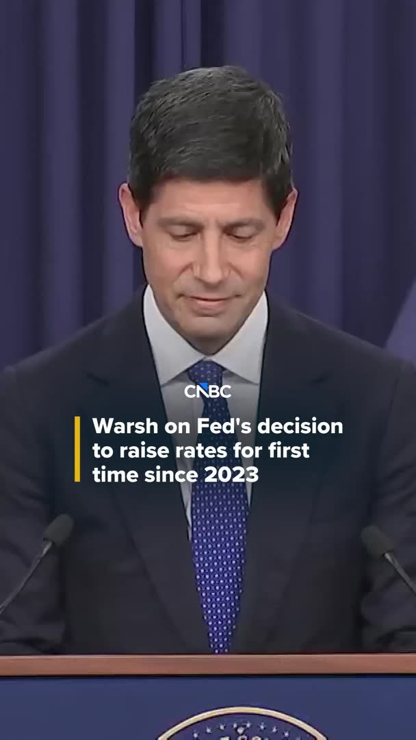 Federal Reserve Chairman Kevin Warsh talks about the decision to raise the Fed's benchmark interest rate by 25 basis points to a target range of 3.75%-4%, its first increase since 2023. Find more on CNBC: