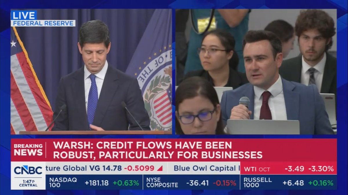 Reporter: Trump threatened to cut off trade to certain countries unless interest rates were lowered. Warsh: The Fed stays independent by staying on our lane.