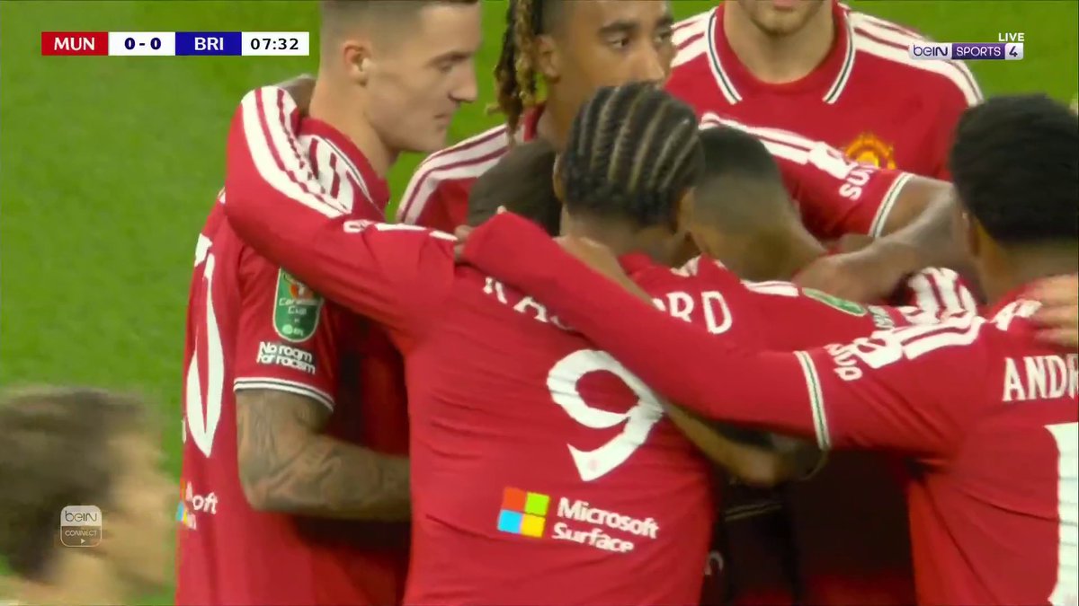 ⚽🔥 شيا لاسي يفتتح التسجيل لمانشستر يونايتد أمام برايتون! #كأس_الرابطة_الإنجليزية