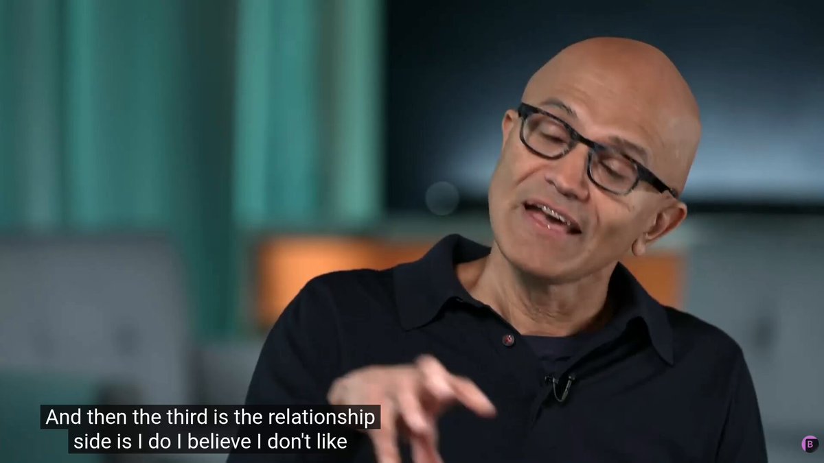 On anthropomorphizing AI. a 2024 interview of Satya Nadella still makes a lot of sense. "I don't like anthropomorphizing. I sort of believe it's a tool. It's got intelligence, if you want to give it that moniker, but it's not the same intelligence that I have, right? I think one of the most unfortunate names is “artificial intelligence.” It's different. I wish we had called it “different intelligence,” even, because I have my intelligence. I don't need any artificial intelligence. I just want my intelligence to compose with this different intelligence so that I have more agency, quite frankly. So I think of that as the relationship I want to have with the AIs around us, where I want help. I want it to assist me in getting more agency." ---- From "Bloomberg Television" YouTube channel, (full video link in comment)